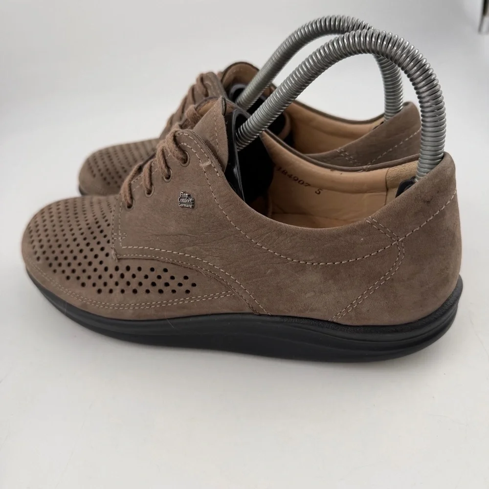 Finn Comfort Women’s Harajuka Finnamic-SZ 7.5-Taupe Leather Flat Oxford Shoe